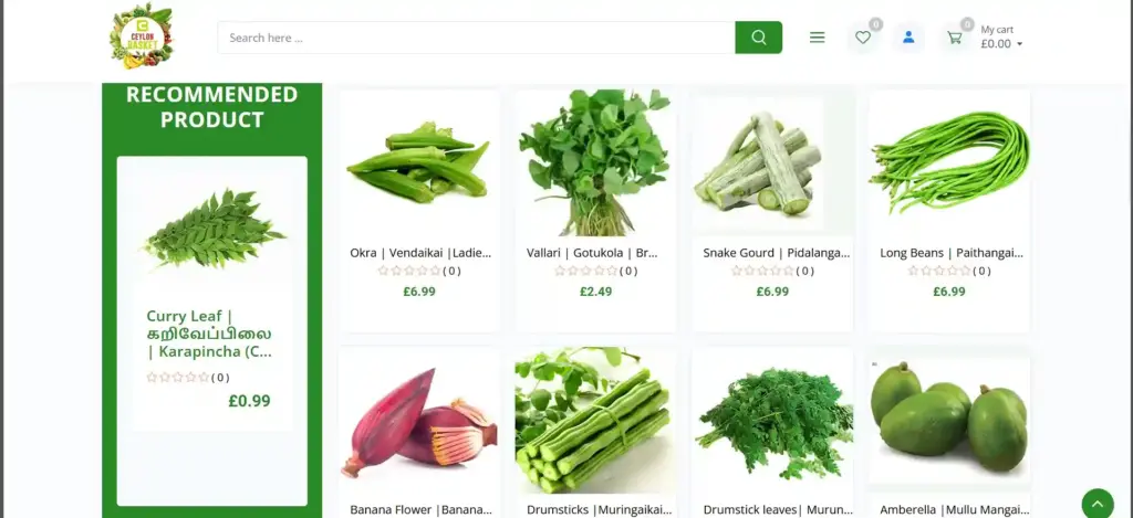 Ceylonbasket Homepage showcasing Sri Lankan products.